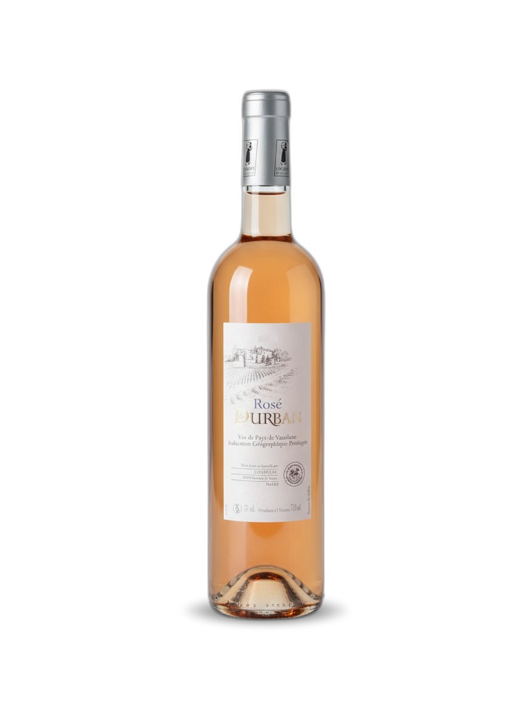Packshot professionnel de bouteille de rosé généré par IA sur fond blanc